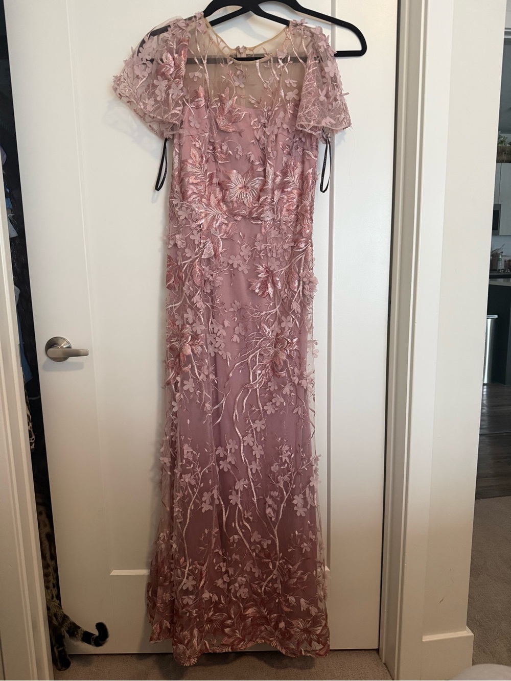 David Meister Embroidered Blush Pink Gown